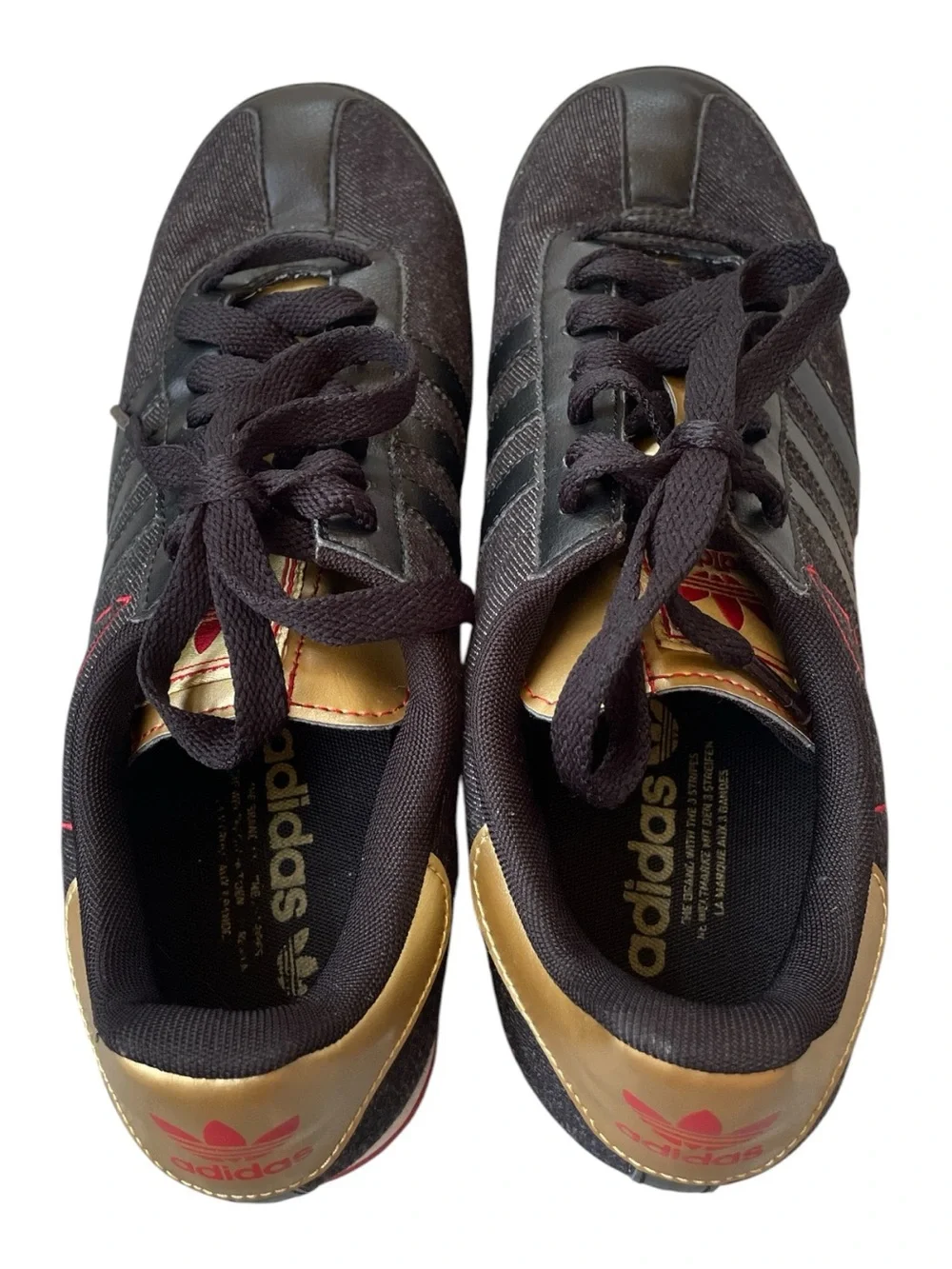 Adidas Samoa Men 8.5 Women 10 Black Denim Gold Red Trefoil Retro Sneakers Shoes